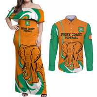 Custom Ivory Coast Football Couples Matching Off Shoulder Maxi Dress and Long Sleeve Button Shirt 2024 Go Champions Les Elephants - Wonder Print Shop