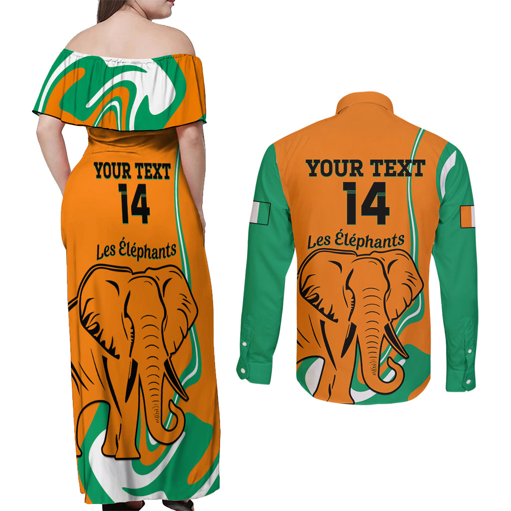 Custom Ivory Coast Football Couples Matching Off Shoulder Maxi Dress and Long Sleeve Button Shirt 2024 Go Champions Les Elephants - Wonder Print Shop