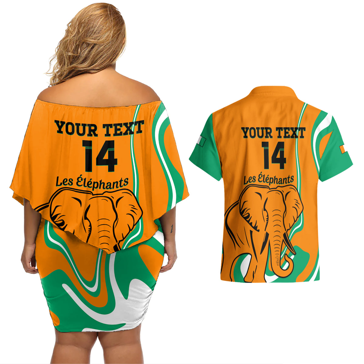 Custom Ivory Coast Football Couples Matching Off Shoulder Short Dress and Hawaiian Shirt 2024 Go Champions Les Elephants - Wonder Print Shop