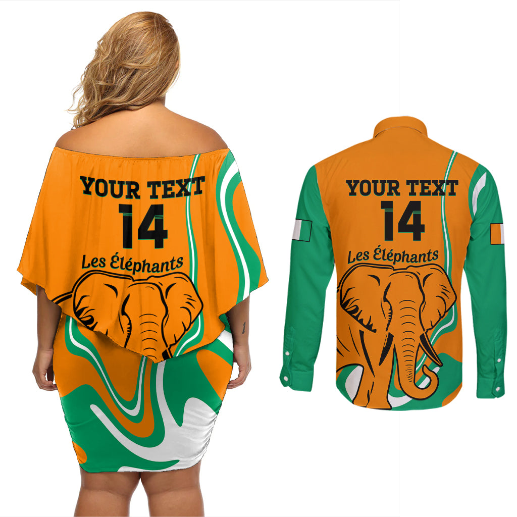 Custom Ivory Coast Football Couples Matching Off Shoulder Short Dress and Long Sleeve Button Shirt 2024 Go Champions Les Elephants - Wonder Print Shop