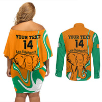 Custom Ivory Coast Football Couples Matching Off Shoulder Short Dress and Long Sleeve Button Shirt 2024 Go Champions Les Elephants - Wonder Print Shop
