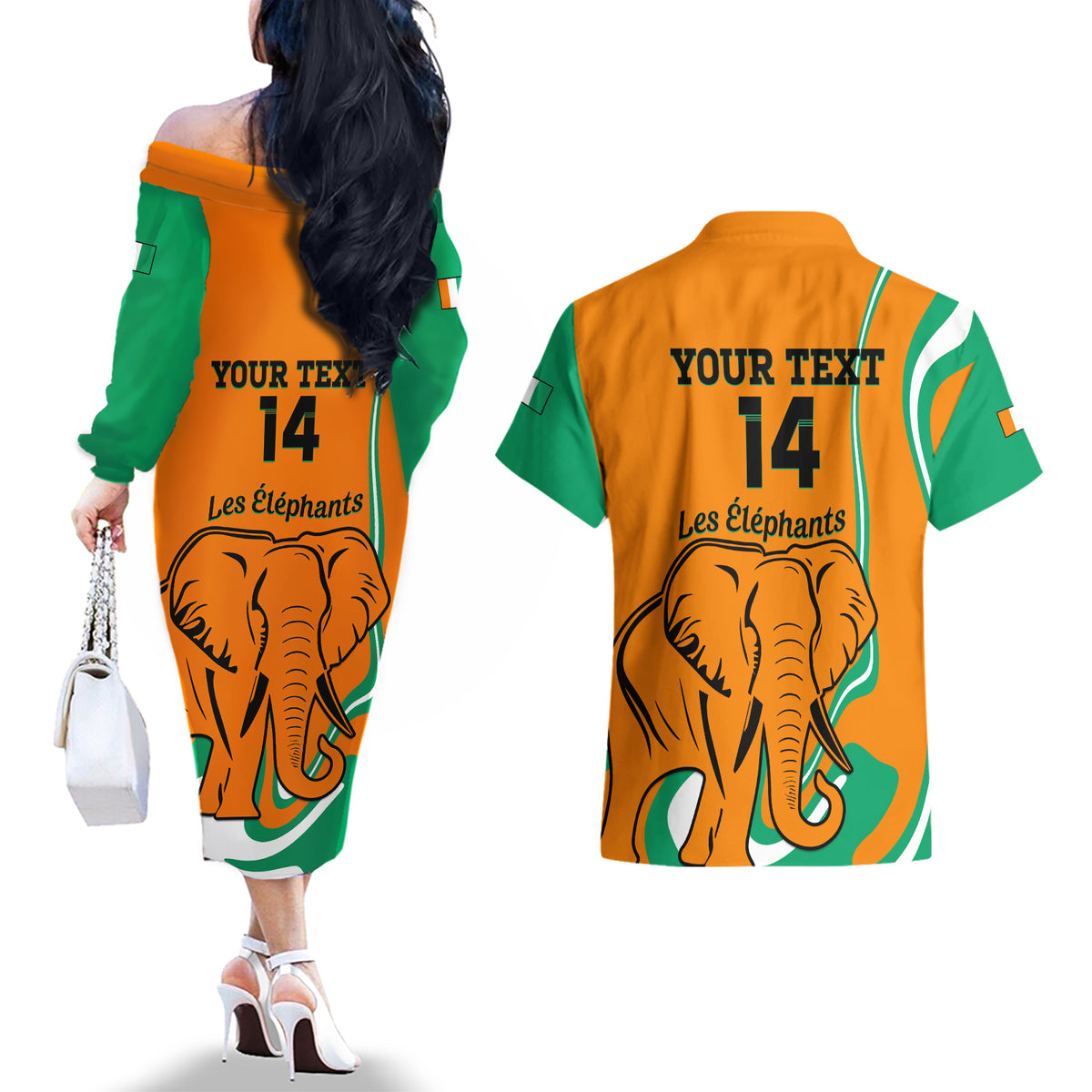 Custom Ivory Coast Football Couples Matching Off The Shoulder Long Sleeve Dress and Hawaiian Shirt 2024 Go Champions Les Elephants - Wonder Print Shop