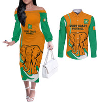 Custom Ivory Coast Football Couples Matching Off The Shoulder Long Sleeve Dress and Long Sleeve Button Shirt 2024 Go Champions Les Elephants