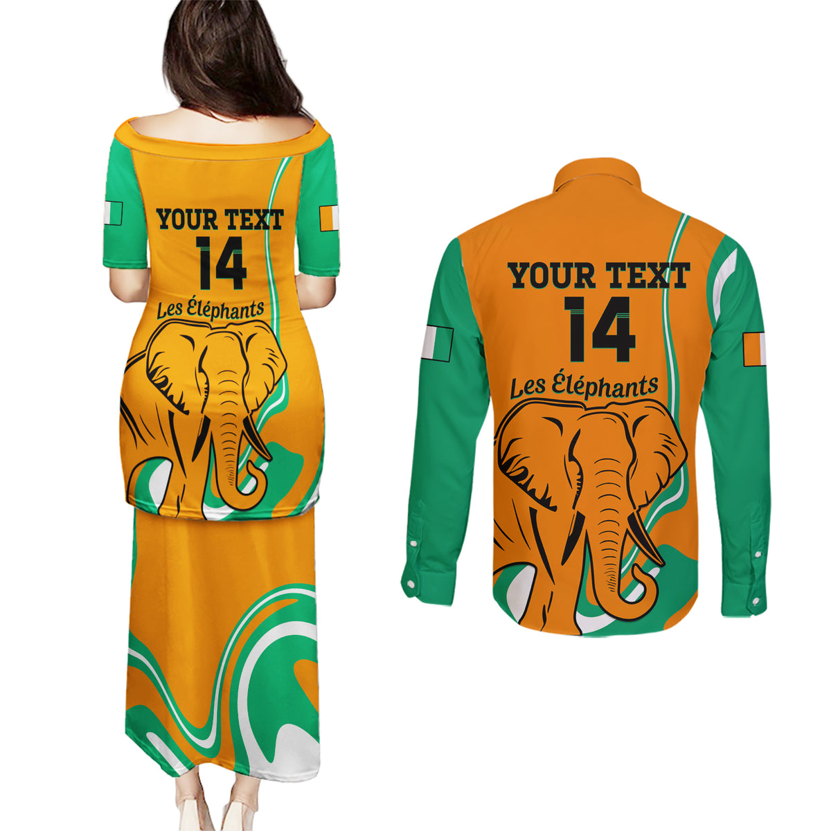 Custom Ivory Coast Football Couples Matching Puletasi and Long Sleeve Button Shirt 2024 Go Champions Les Elephants - Wonder Print Shop