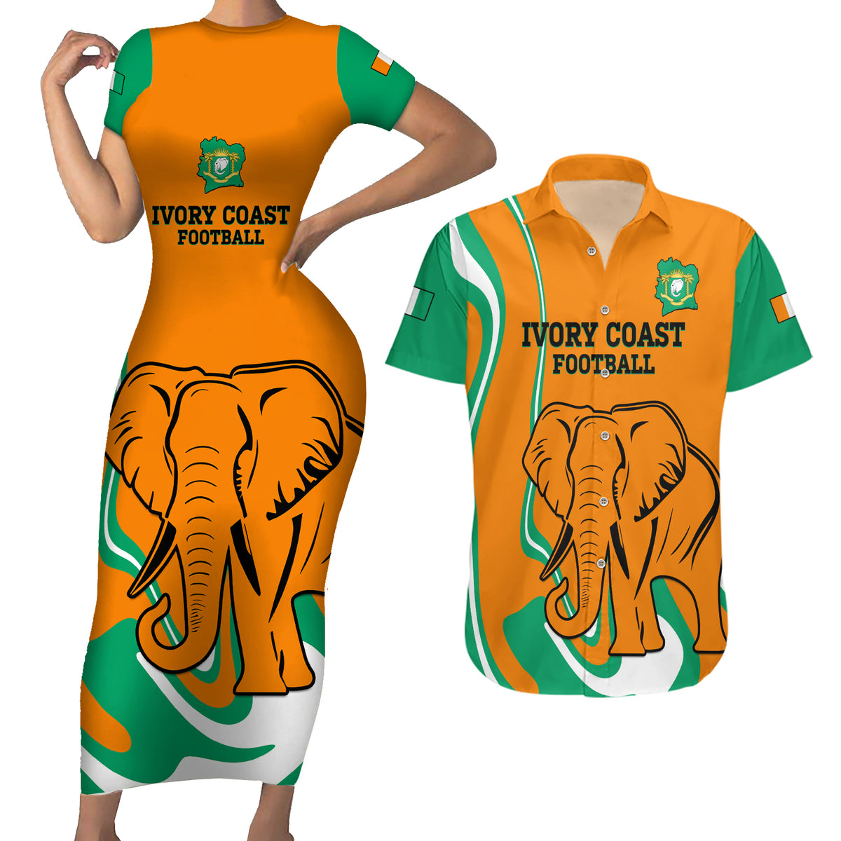 Custom Ivory Coast Football Couples Matching Short Sleeve Bodycon Dress and Hawaiian Shirt 2024 Go Champions Les Elephants - Wonder Print Shop
