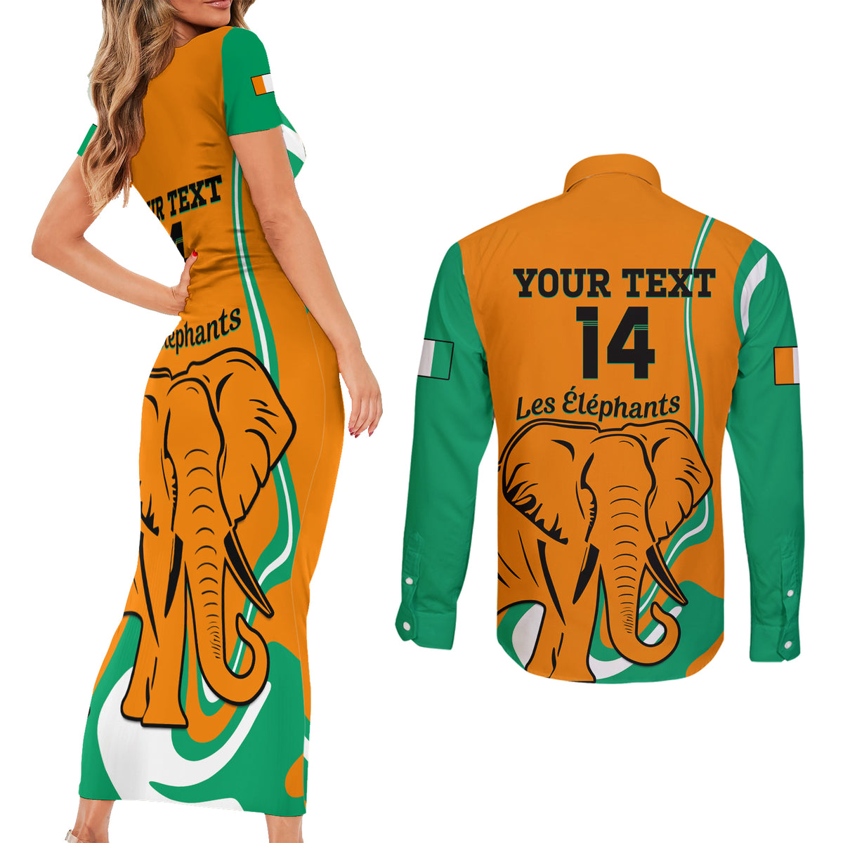 Custom Ivory Coast Football Couples Matching Short Sleeve Bodycon Dress and Long Sleeve Button Shirt 2024 Go Champions Les Elephants - Wonder Print Shop
