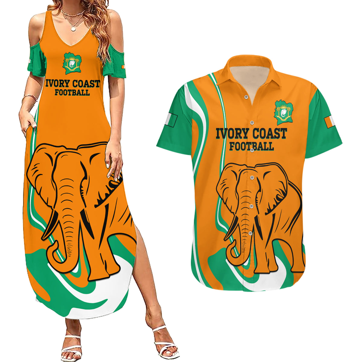 Custom Ivory Coast Football Couples Matching Summer Maxi Dress and Hawaiian Shirt 2024 Go Champions Les Elephants - Wonder Print Shop