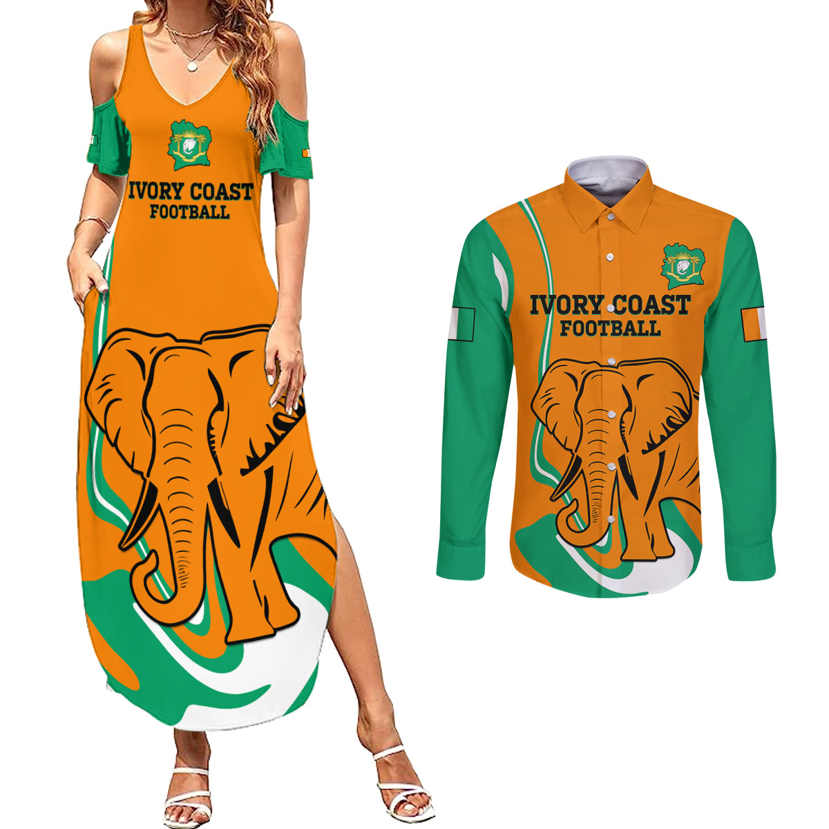 Custom Ivory Coast Football Couples Matching Summer Maxi Dress and Long Sleeve Button Shirt 2024 Go Champions Les Elephants - Wonder Print Shop