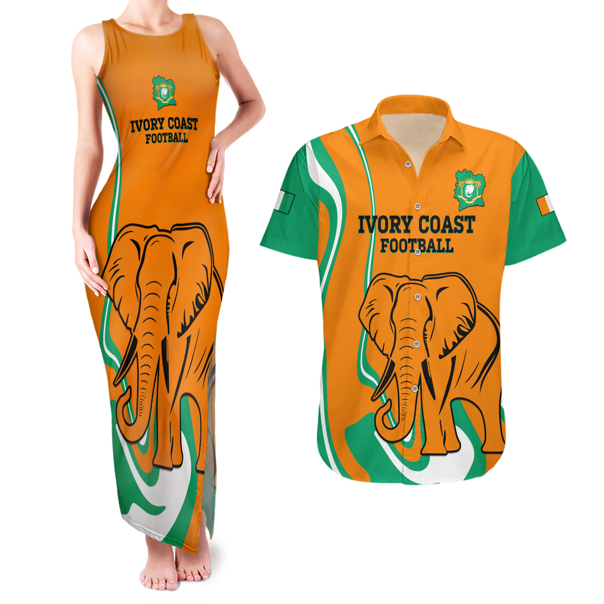 Custom Ivory Coast Football Couples Matching Tank Maxi Dress and Hawaiian Shirt 2024 Go Champions Les Elephants - Wonder Print Shop