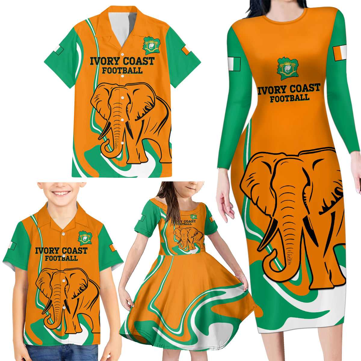 Custom Ivory Coast Football Family Matching Long Sleeve Bodycon Dress and Hawaiian Shirt 2024 Go Champions Les Elephants - Wonder Print Shop