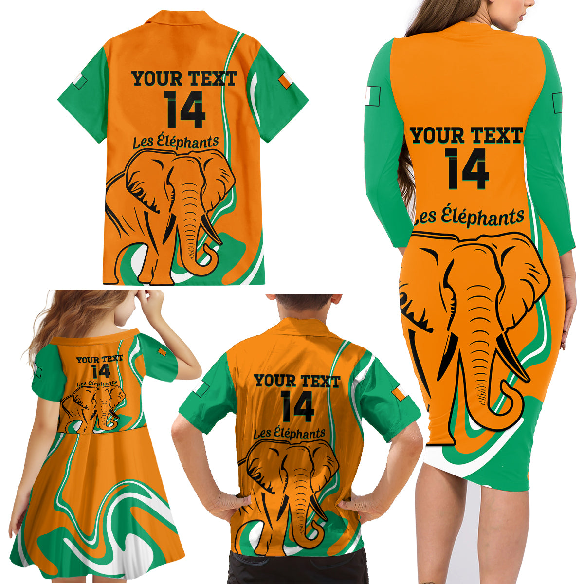 Custom Ivory Coast Football Family Matching Long Sleeve Bodycon Dress and Hawaiian Shirt 2024 Go Champions Les Elephants - Wonder Print Shop