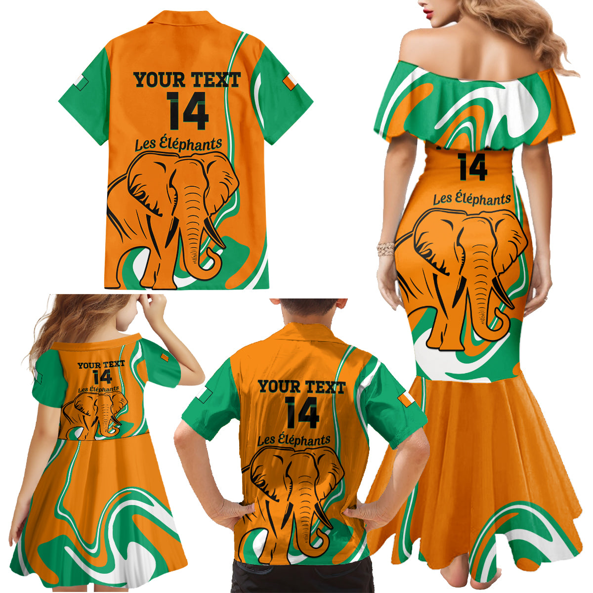 Custom Ivory Coast Football Family Matching Mermaid Dress and Hawaiian Shirt 2024 Go Champions Les Elephants - Wonder Print Shop
