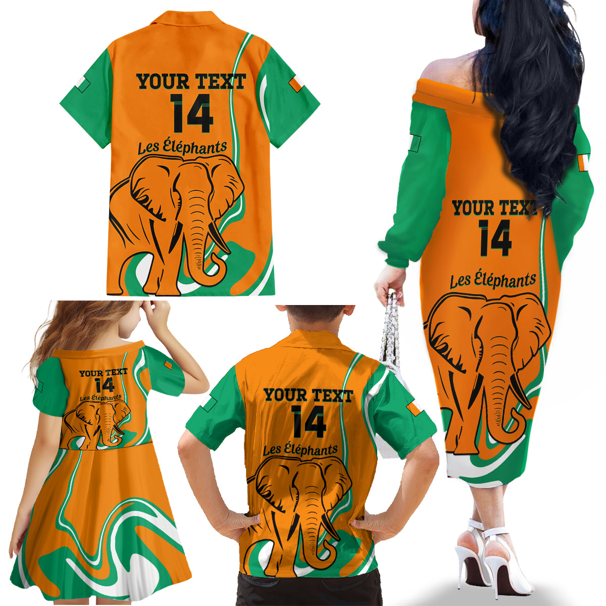 Custom Ivory Coast Football Family Matching Off Shoulder Long Sleeve Dress and Hawaiian Shirt 2024 Go Champions Les Elephants - Wonder Print Shop