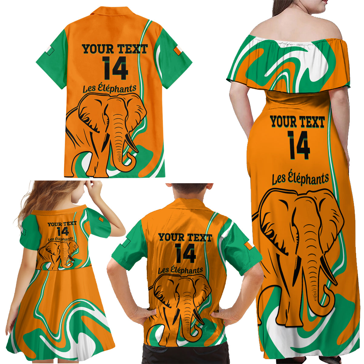 Custom Ivory Coast Football Family Matching Off Shoulder Maxi Dress and Hawaiian Shirt 2024 Go Champions Les Elephants - Wonder Print Shop