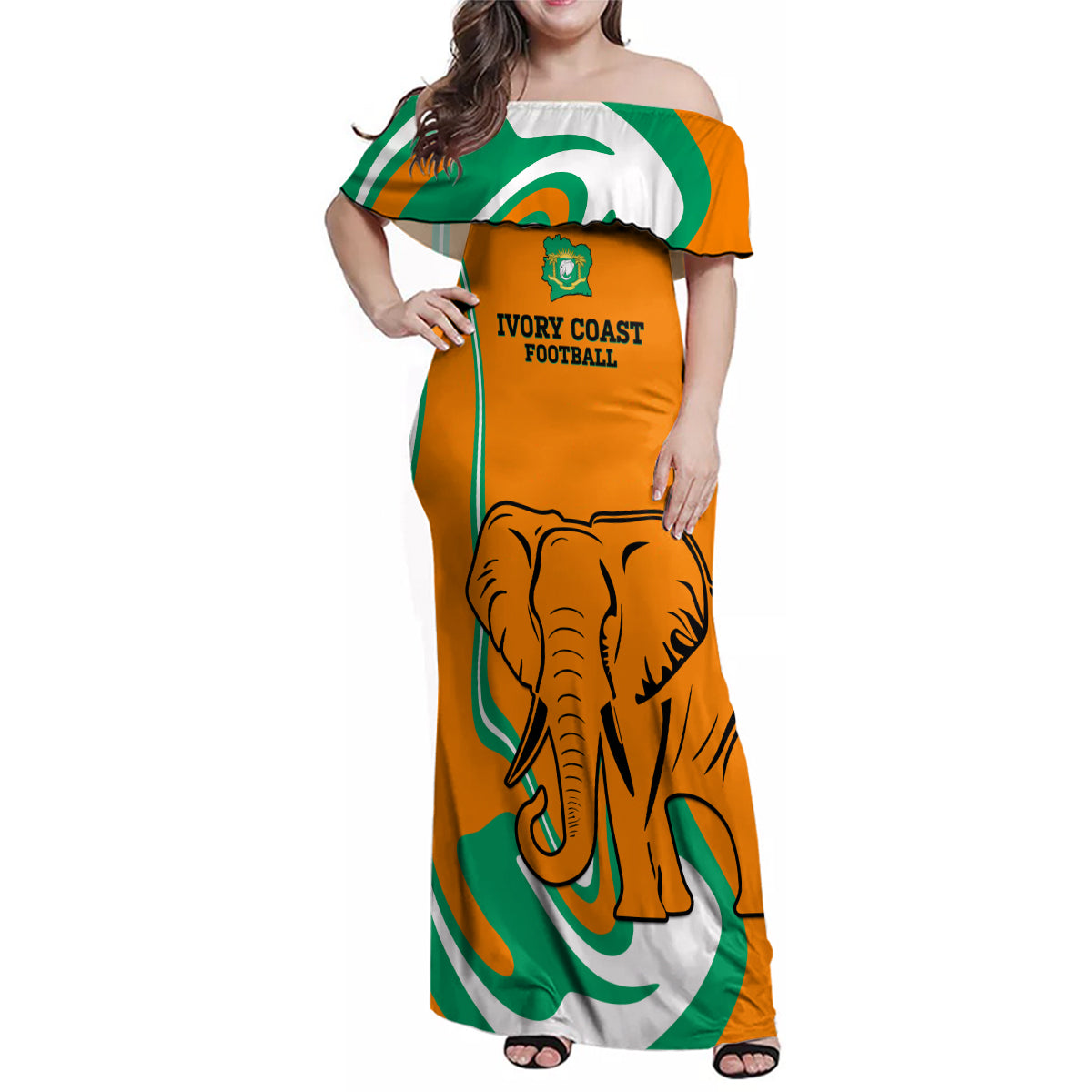 Custom Ivory Coast Football Family Matching Off Shoulder Maxi Dress and Hawaiian Shirt 2024 Go Champions Les Elephants - Wonder Print Shop