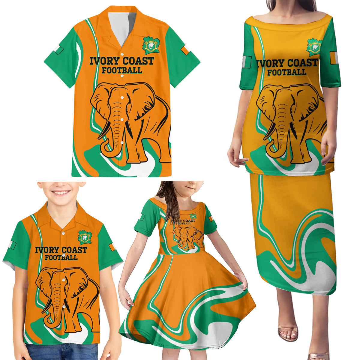 Custom Ivory Coast Football Family Matching Puletasi and Hawaiian Shirt 2024 Go Champions Les Elephants - Wonder Print Shop