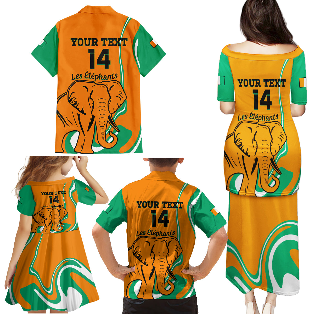 Custom Ivory Coast Football Family Matching Puletasi and Hawaiian Shirt 2024 Go Champions Les Elephants - Wonder Print Shop