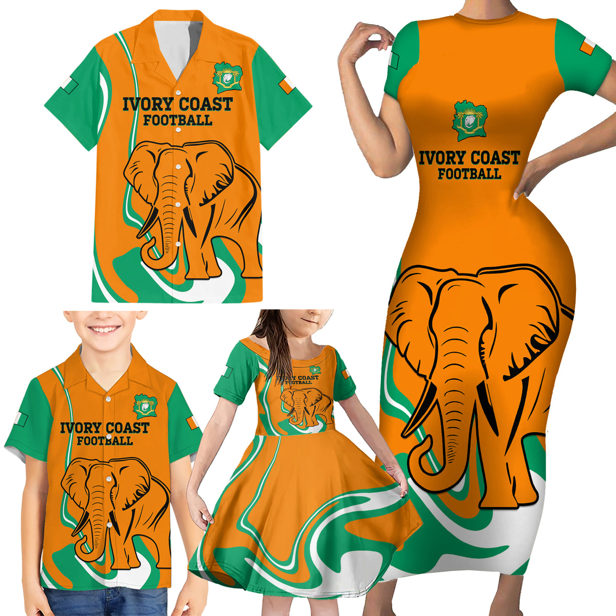 Custom Ivory Coast Football Family Matching Short Sleeve Bodycon Dress and Hawaiian Shirt 2024 Go Champions Les Elephants - Wonder Print Shop