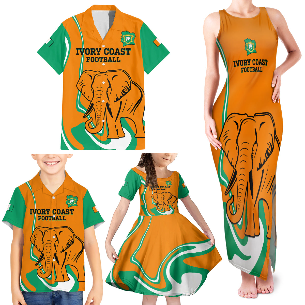 Custom Ivory Coast Football Family Matching Tank Maxi Dress and Hawaiian Shirt 2024 Go Champions Les Elephants - Wonder Print Shop