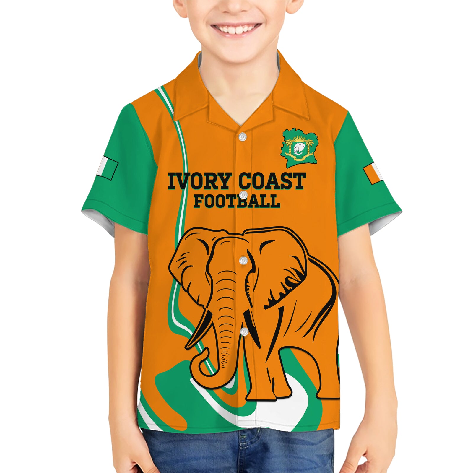 Custom Ivory Coast Football Kid Hawaiian Shirt 2024 Go Champions Les Elephants - Wonder Print Shop
