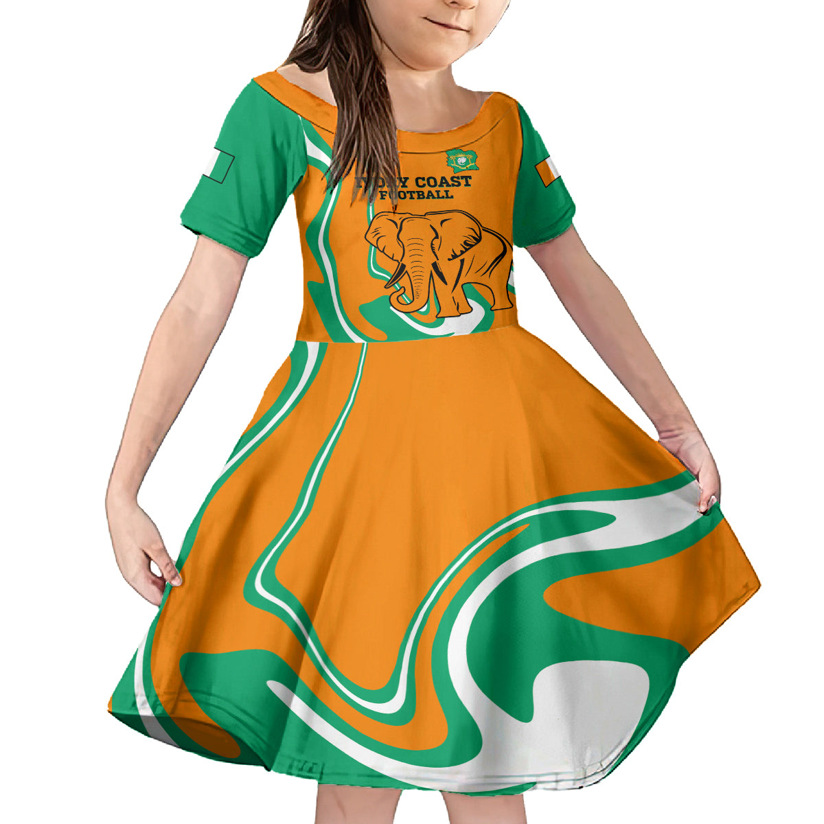 Custom Ivory Coast Football Kid Short Sleeve Dress 2024 Go Champions Les Elephants - Wonder Print Shop