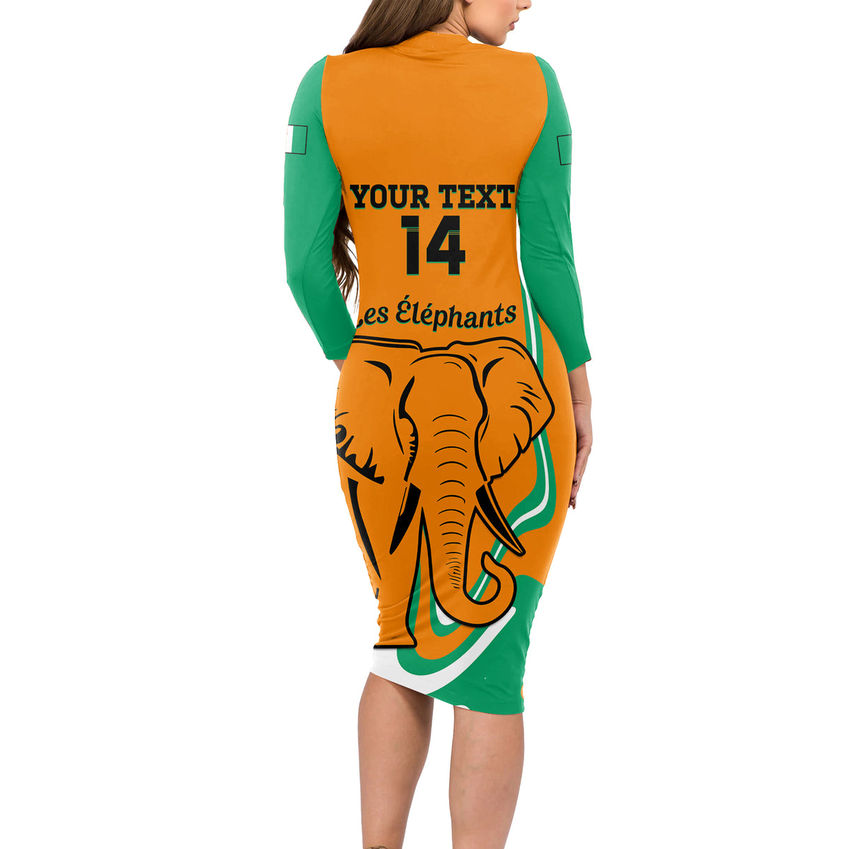 Custom Ivory Coast Football Long Sleeve Bodycon Dress 2024 Go Champions Les Elephants - Wonder Print Shop