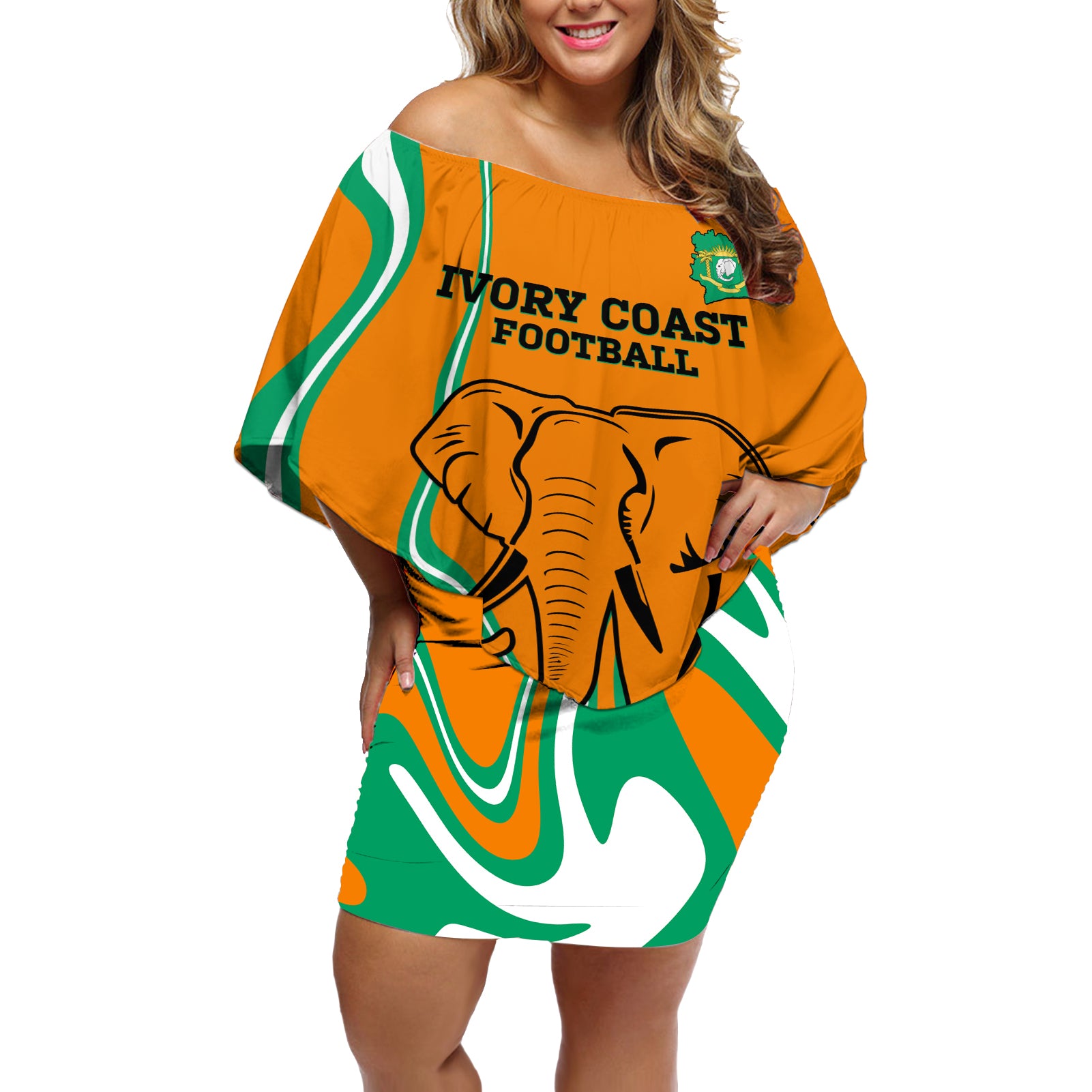 Custom Ivory Coast Football Off Shoulder Short Dress 2024 Go Champions Les Elephants - Wonder Print Shop