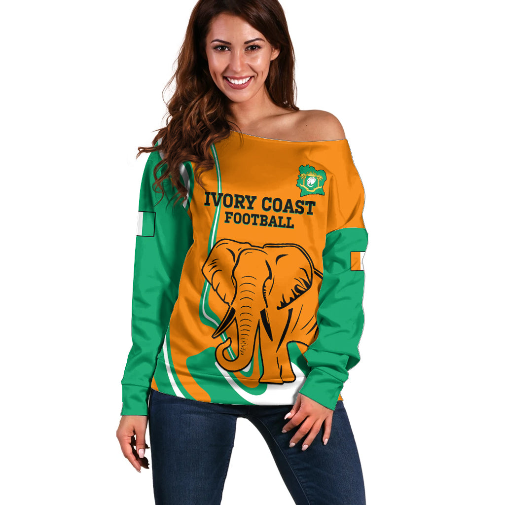 Custom Ivory Coast Football Off Shoulder Sweater 2024 Go Champions Les Elephants - Wonder Print Shop