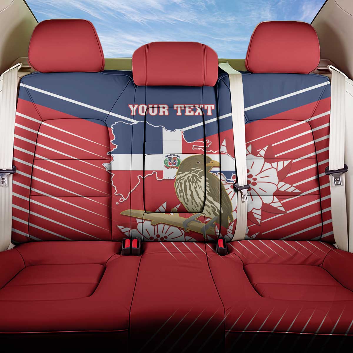 Personalized Dominican Republic Independence Day Back Car Seat Cover Palmchat With Map