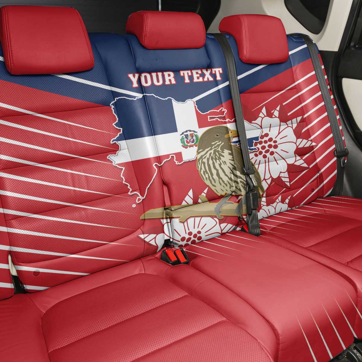 Personalized Dominican Republic Independence Day Back Car Seat Cover Palmchat With Map