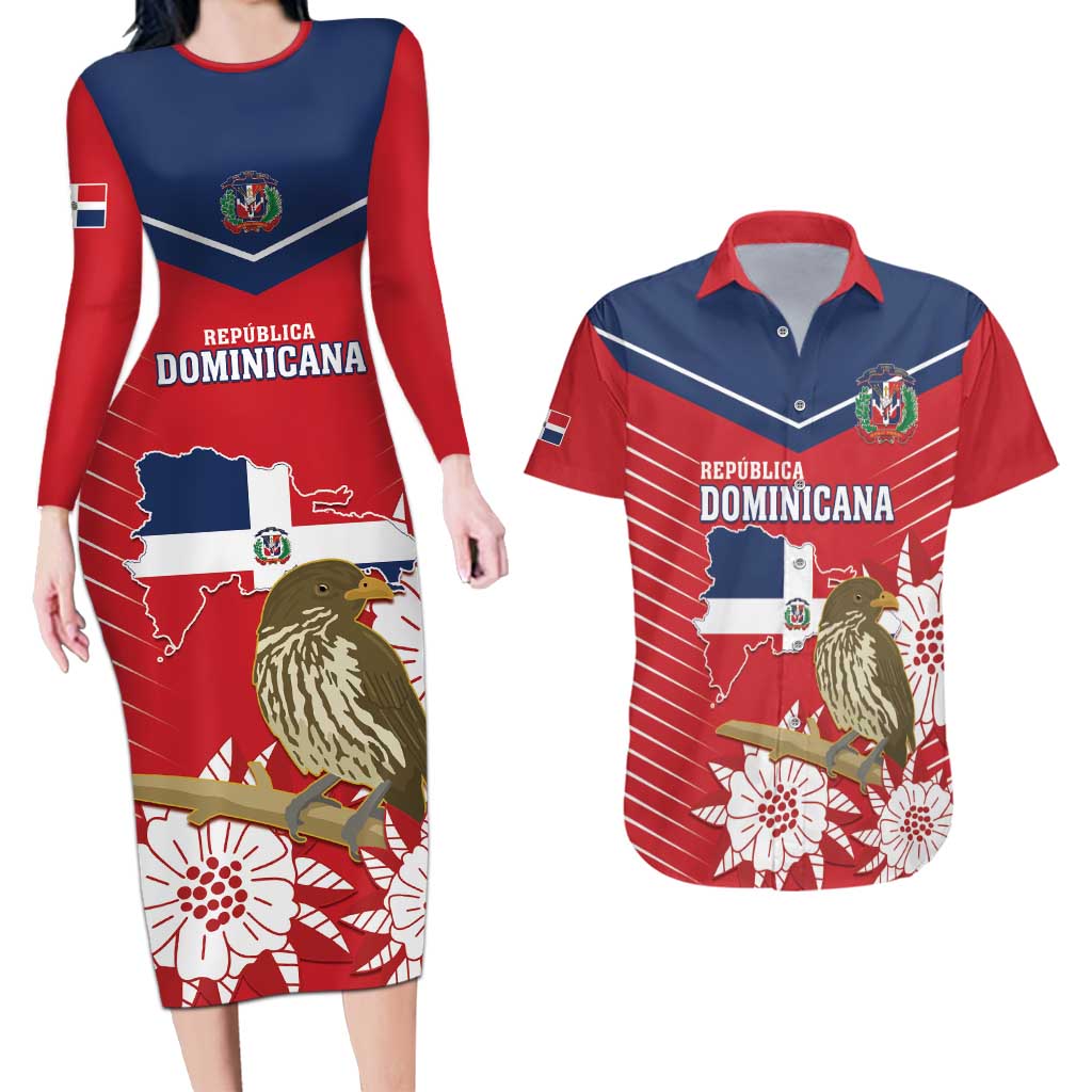 Personalized Dominican Republic Independence Day Couples Matching Long Sleeve Bodycon Dress and Hawaiian Shirt Palmchat With Map