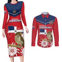 Personalized Dominican Republic Independence Day Couples Matching Long Sleeve Bodycon Dress and Long Sleeve Button Shirt Palmchat With Map