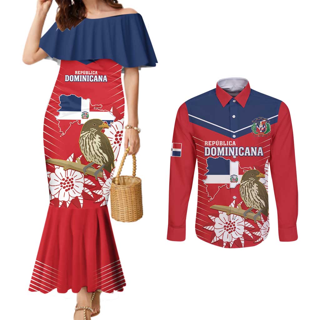 Personalized Dominican Republic Independence Day Couples Matching Mermaid Dress and Long Sleeve Button Shirt Palmchat With Map