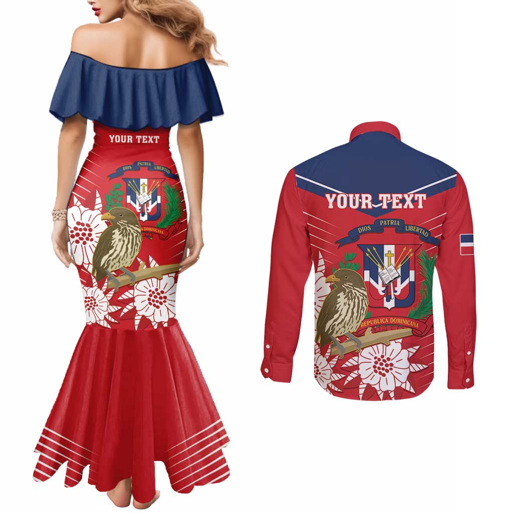 Personalized Dominican Republic Independence Day Couples Matching Mermaid Dress and Long Sleeve Button Shirt Palmchat With Map