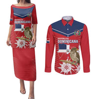 Personalized Dominican Republic Independence Day Couples Matching Puletasi and Long Sleeve Button Shirt Palmchat With Map