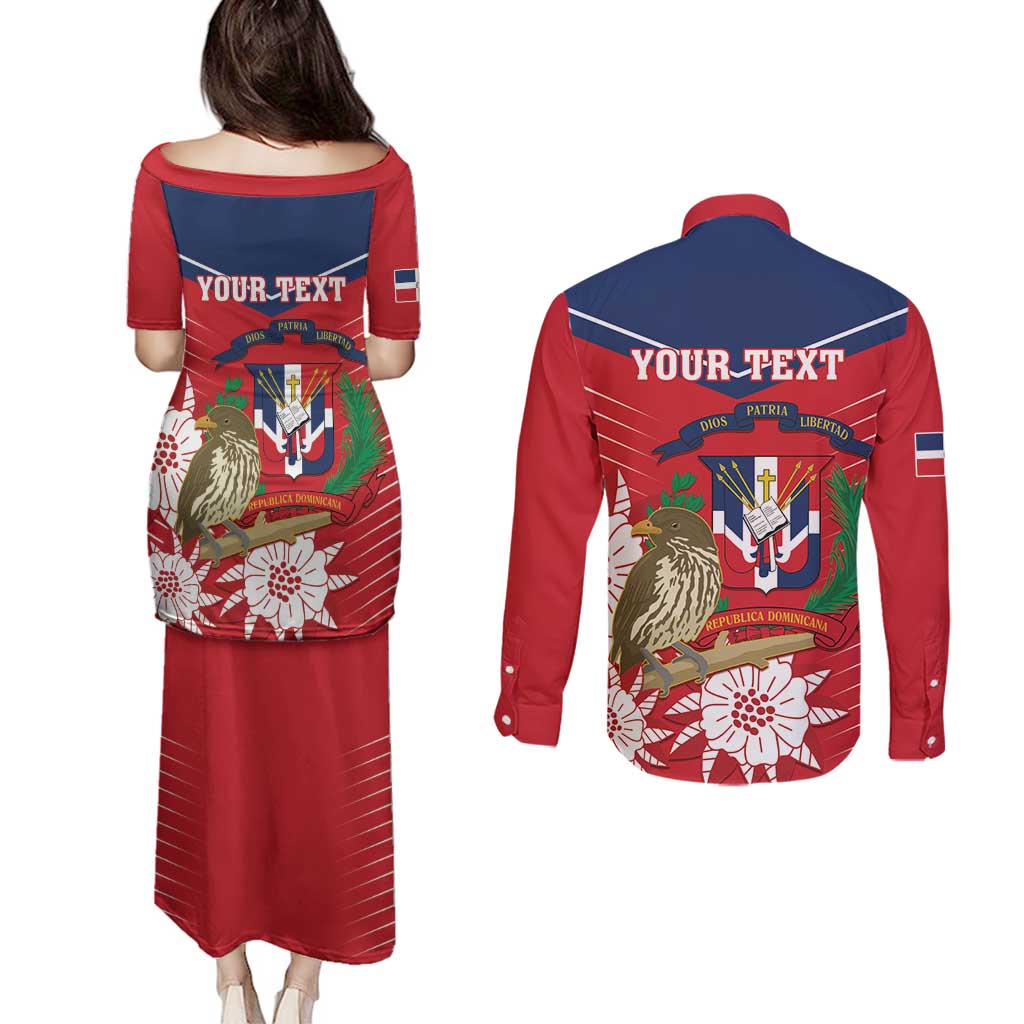Personalized Dominican Republic Independence Day Couples Matching Puletasi and Long Sleeve Button Shirt Palmchat With Map
