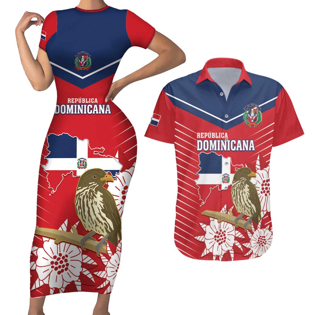 Personalized Dominican Republic Independence Day Couples Matching Short Sleeve Bodycon Dress and Hawaiian Shirt Palmchat With Map