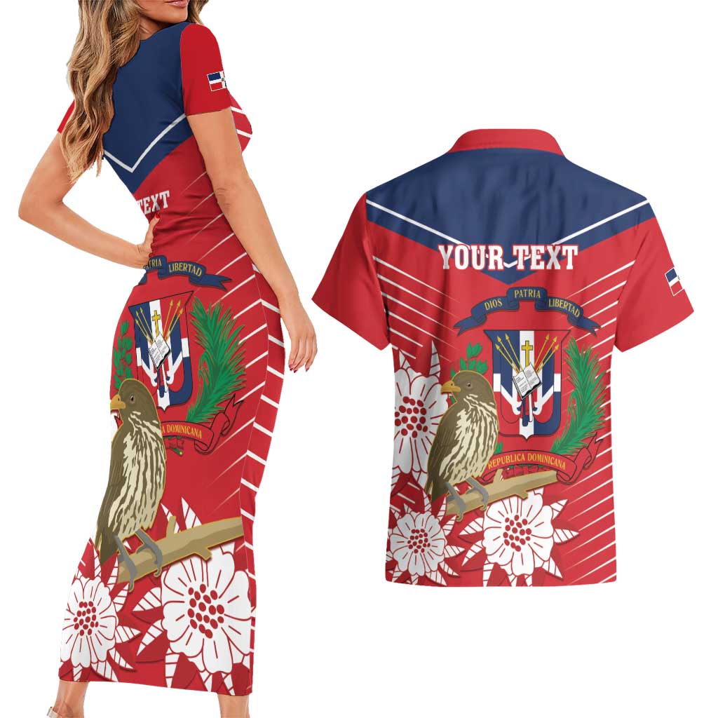 Personalized Dominican Republic Independence Day Couples Matching Short Sleeve Bodycon Dress and Hawaiian Shirt Palmchat With Map