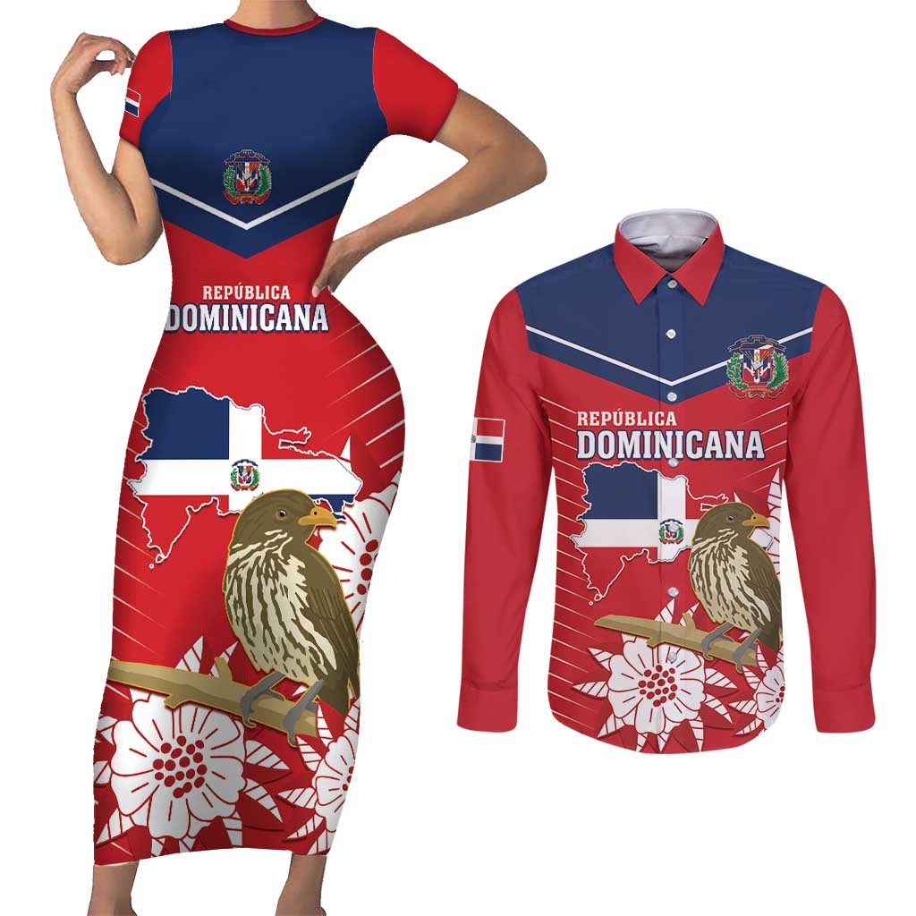 Personalized Dominican Republic Independence Day Couples Matching Short Sleeve Bodycon Dress and Long Sleeve Button Shirt Palmchat With Map