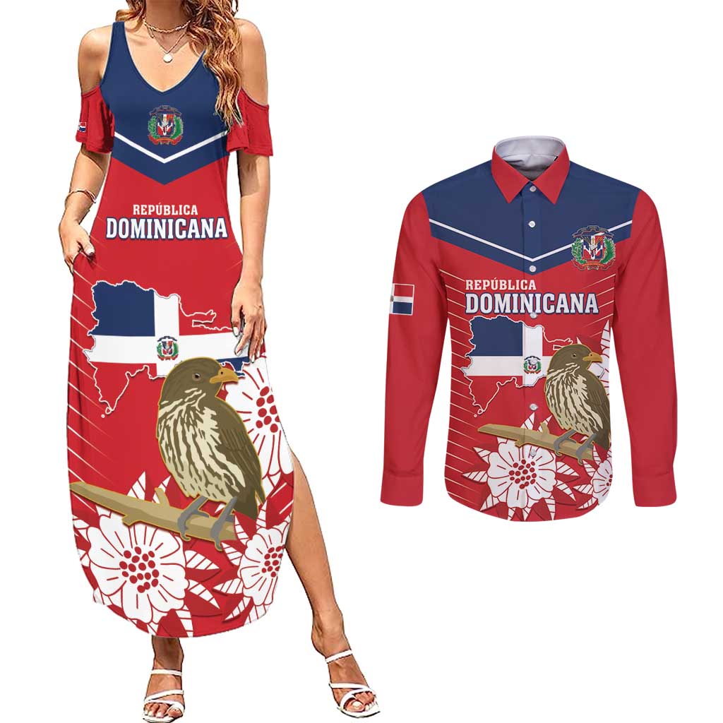 Personalized Dominican Republic Independence Day Couples Matching Summer Maxi Dress and Long Sleeve Button Shirt Palmchat With Map