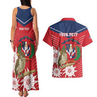 Personalized Dominican Republic Independence Day Couples Matching Tank Maxi Dress and Hawaiian Shirt Palmchat With Map