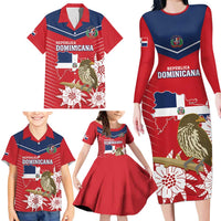 Personalized Dominican Republic Independence Day Family Matching Long Sleeve Bodycon Dress and Hawaiian Shirt Palmchat With Map