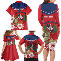 Personalized Dominican Republic Independence Day Family Matching Long Sleeve Bodycon Dress and Hawaiian Shirt Palmchat With Map