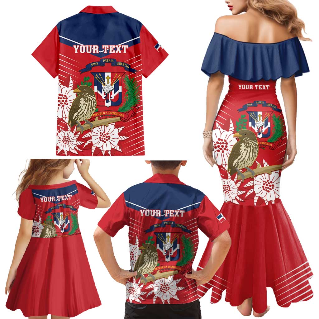 Personalized Dominican Republic Independence Day Family Matching Mermaid Dress and Hawaiian Shirt Palmchat With Map
