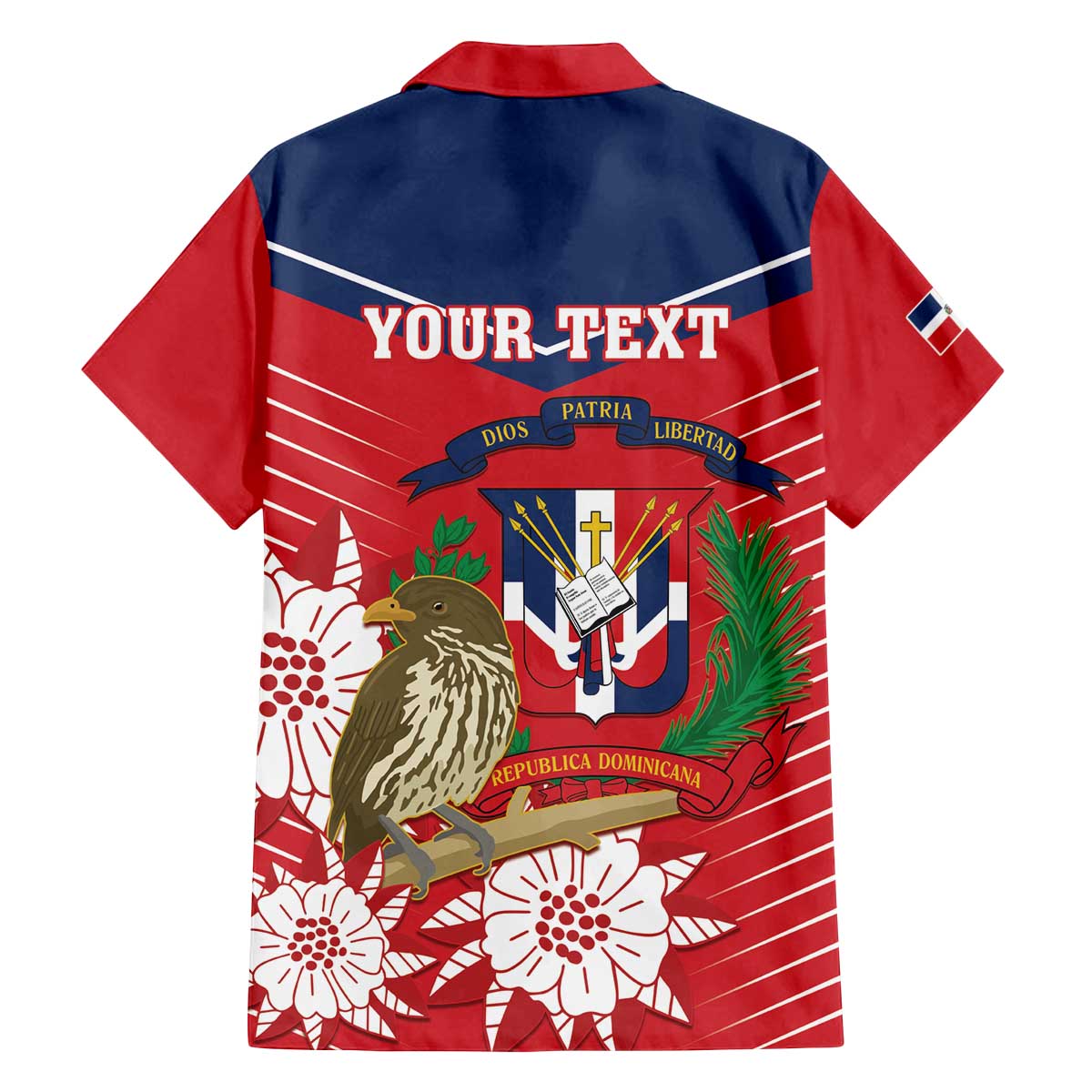 Personalized Dominican Republic Independence Day Family Matching Off The Shoulder Long Sleeve Dress and Hawaiian Shirt Palmchat With Map