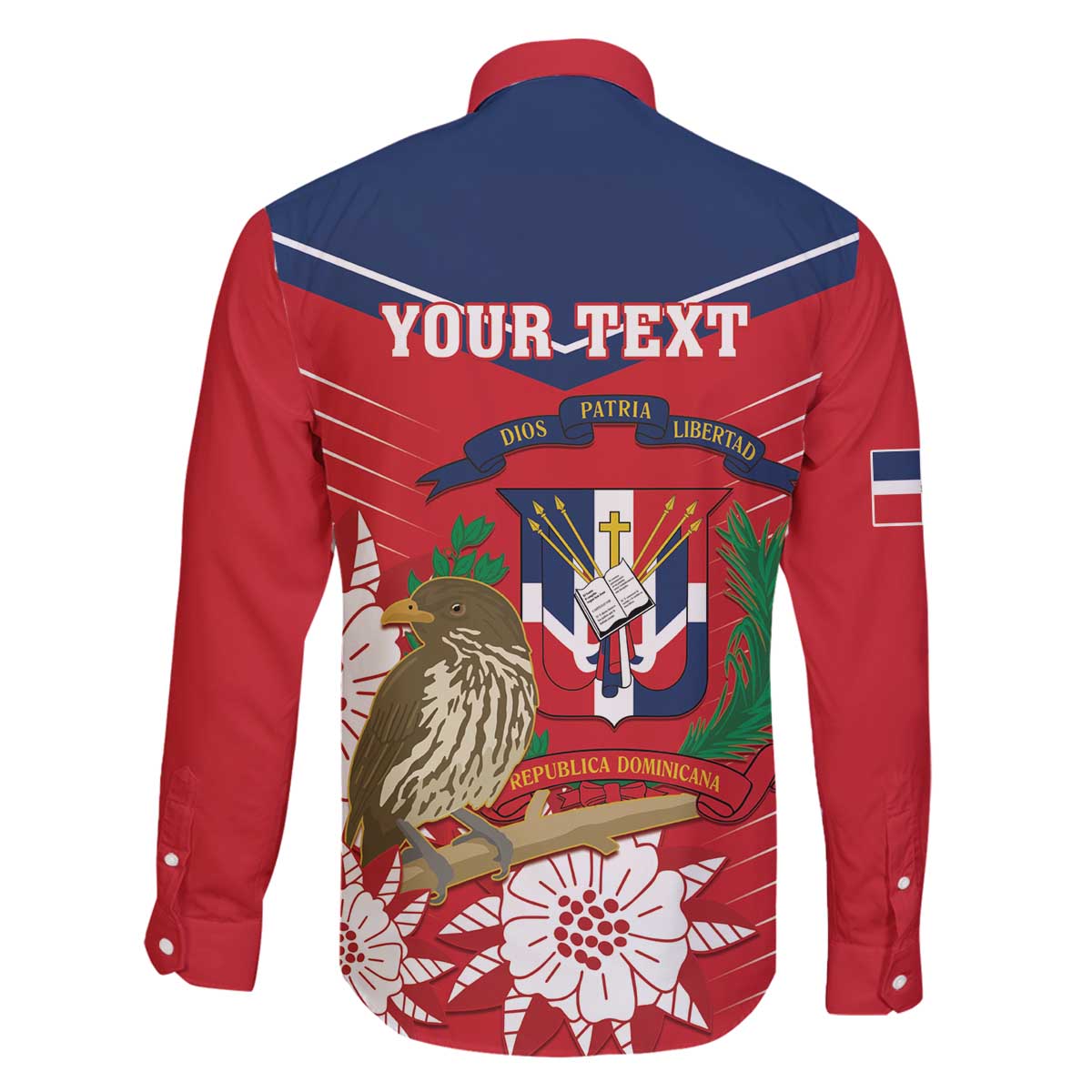 Personalized Dominican Republic Independence Day Family Matching Off The Shoulder Long Sleeve Dress and Hawaiian Shirt Palmchat With Map