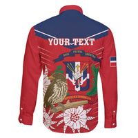 Personalized Dominican Republic Independence Day Family Matching Off The Shoulder Long Sleeve Dress and Hawaiian Shirt Palmchat With Map