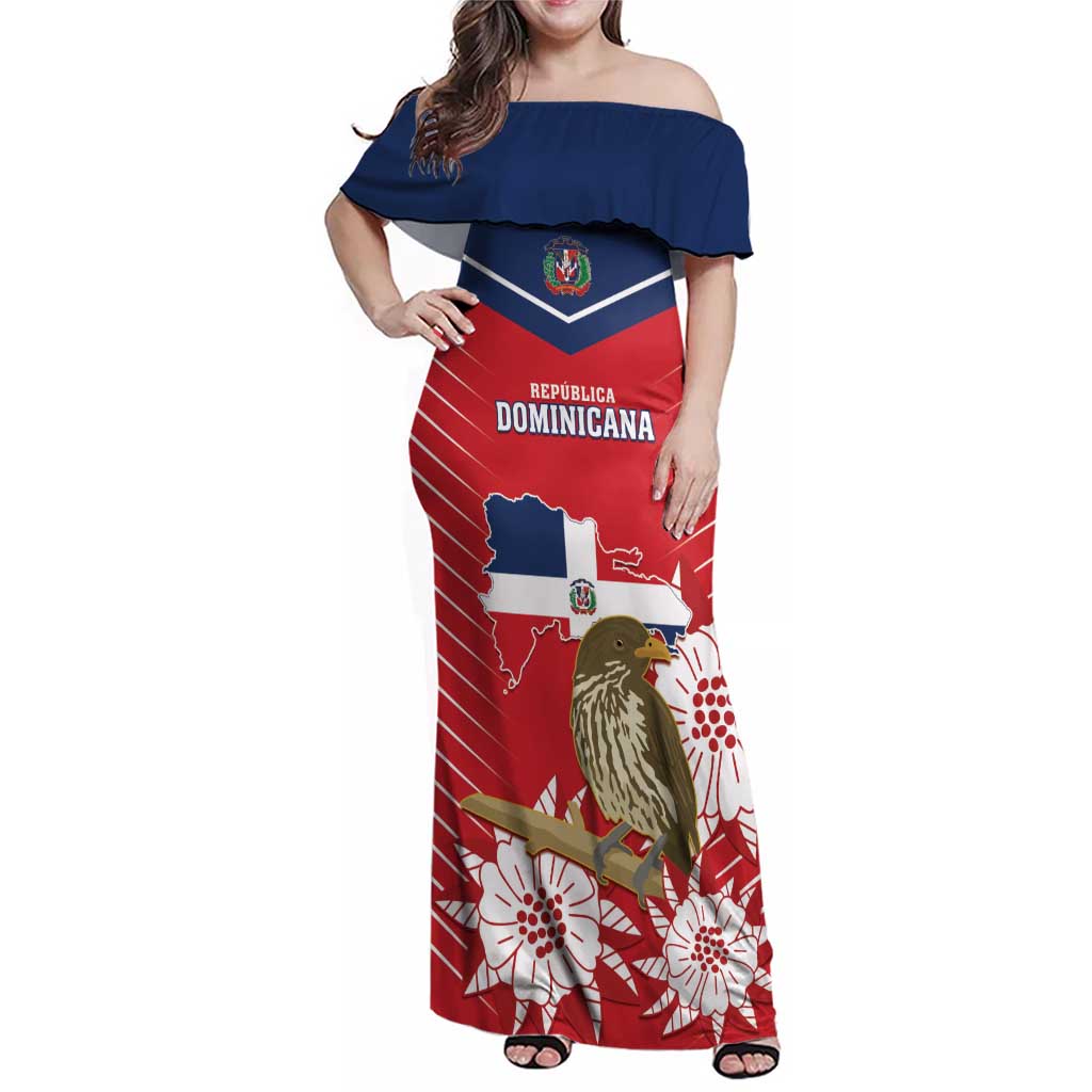 Personalized Dominican Republic Independence Day Family Matching Off Shoulder Maxi Dress and Hawaiian Shirt Palmchat With Map