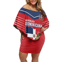 Personalized Dominican Republic Independence Day Family Matching Off Shoulder Short Dress and Hawaiian Shirt Palmchat With Map