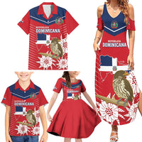 Personalized Dominican Republic Independence Day Family Matching Summer Maxi Dress and Hawaiian Shirt Palmchat With Map